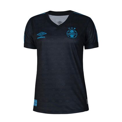 Camisa Grêmio Umbro Feminina Preta III Torcedora 2023 Sem Número Preto/Azul 2M