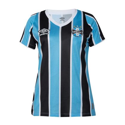 Camisa Feminina Umbro Grêmio Oficial 1 2024 Torcedora AZUL/PRETO/BRANCO 1P