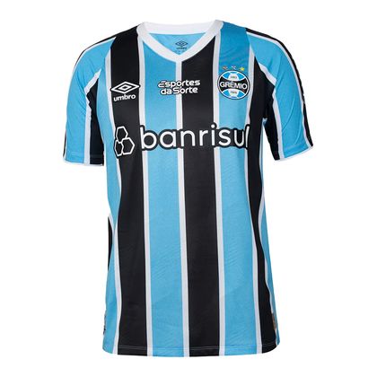Camisa Masculina Umbro Grêmio Oficial 1 2024 Jogador Sem Número AZUL/PRETO/BRANCO 1P
