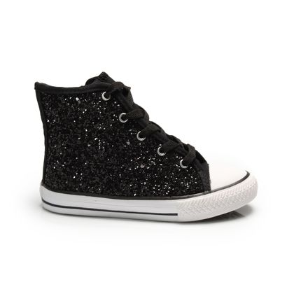 Tênis Diversão Preto Glitter Cano alto Infantil 26 PRETO.