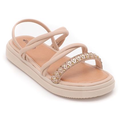 Sandália Casual Mississipi Plataforma Strass Champanhe e Aveia Feminino 36 CHAMPAGNE/AVEIA