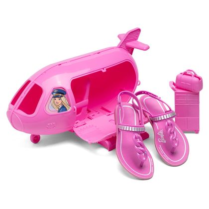 Sandália Rasteira Grendene Infantil Barbie Avião Lilás 28 LILAS/LILAS