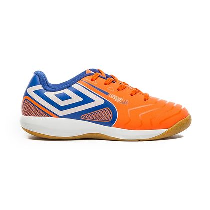 Chuteira Futsal Umbro Infantil Pro 5 Jr Laranja e Azul 31 LARANJA/BRANCO/AZUL