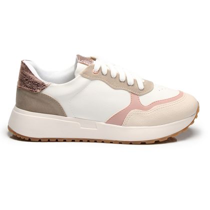 Tênis M Shuz Jogging Branco Recortes Rose e Camurça Feminino 35 OFF WHITE/FLAMINGO