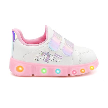 Tênis Infantil Novopé Unicórnio Velcro Led Branco e Rosa 24 BRANCO/ROSA BEBE