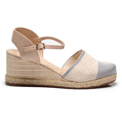 Sandália Espadrille Bebecê Salto Médio Malha Knit Tule 35 TULE/PRATA