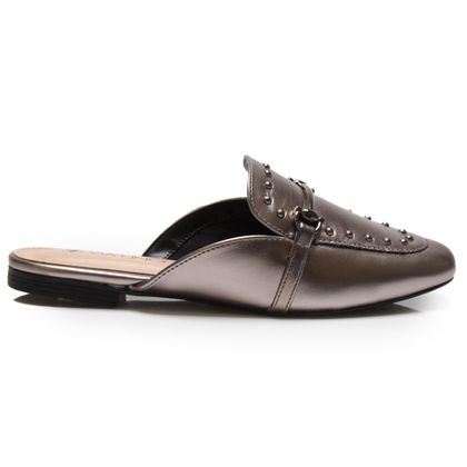 Mule Via Uno Tachas Metalizada Feminina 34 PEWTER