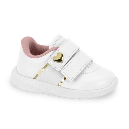 Tênis Infantil Molekinha Baby Branco e Rosa Velcro 18 BRANCO/DOURADO