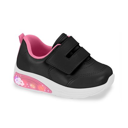 Tênis Infantil Com Velcro e Led Molekinha Preto 22 Preto