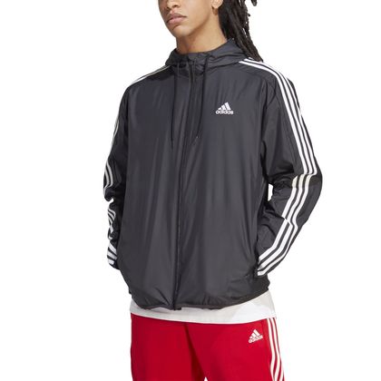 Jaqueta Preta Adidas Corta Vento Essentials Woven 3 Listras Masculina 1P Preto