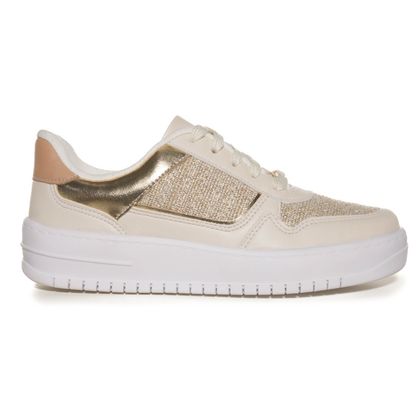 Tênis Feminino Casual Vizzano Bege Dourado 34 NATURAL PRATA/BRANCO OFF/BEGE/DOURADO