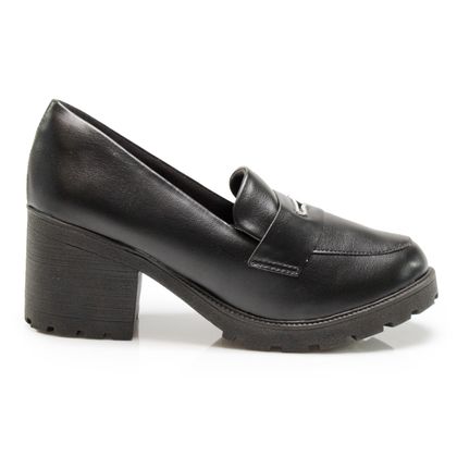 Sapato Preto Mocassim M Shuz Salto Alto Tratorado 34 preto