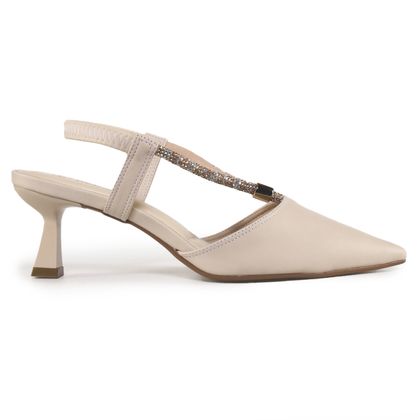 Scarpin Slingback Bebecê Salto Médio Taça Strass Nude 37 NUDE