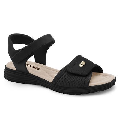 Sandalia-Feminina-Velcro-Comfortflex-Preta