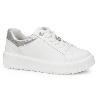 Tenis-Feminino-Casual-Detalhe-Metal-Pegada-Branco-Prata