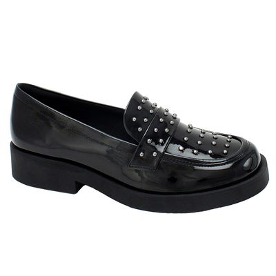 Sapato-Feminino-Mocassim-Spike-Verniz-Quiz-Preto