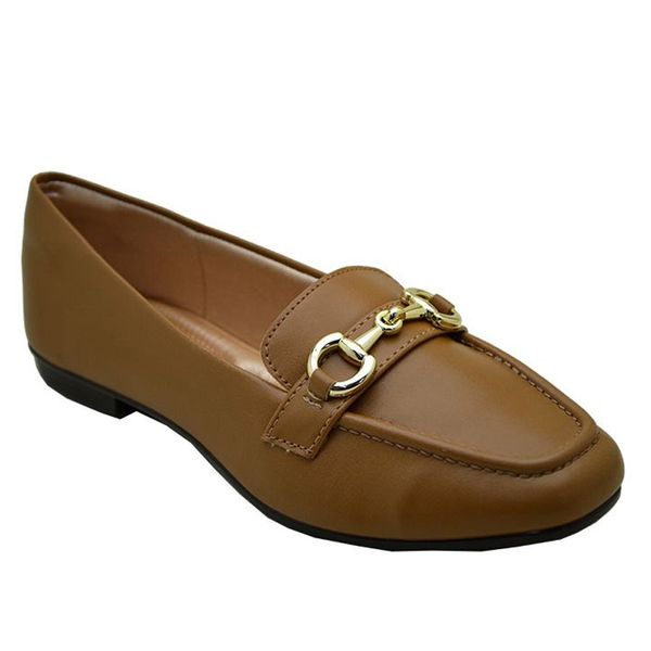 Sapato-Feminino-Mocassim-Fivela-Metal-Light-Gel-Caramelo