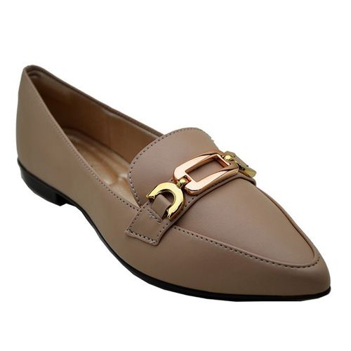 Sapato-Feminino-Mocassim-Bico-Fino-Fivela-Light-Gel-Bege