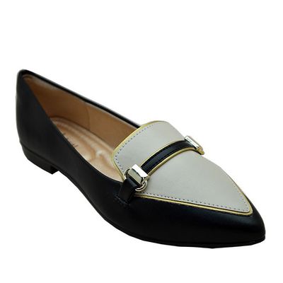 Sapato-Feminino-Mocassim-Bicolor-Bico-Fino-Fivela-Light-Gel-Preto-Branco