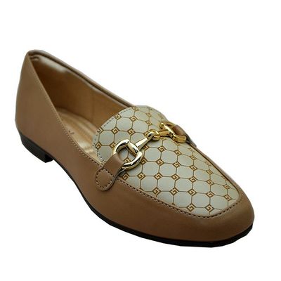 Sapato-Feminino-Mocassim-Logo-Fivela-Light-Gel-Bege