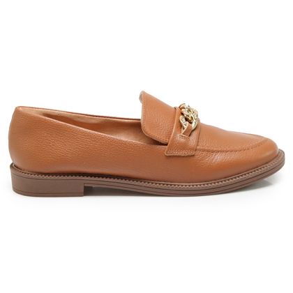 Sapato Mocassim Via Uno Couro Feminino CAMEL 36