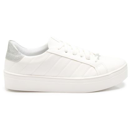 Tênis Flatform M Shuz Brilho Feminino 38 BRANCO/PRATA