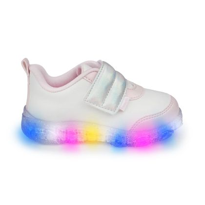 Tênis Led Pampili Liz Luz Tira Comfy Infantil 20 Branco/Rosa