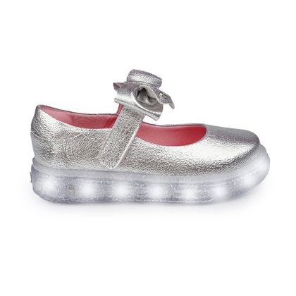 Tênis Led Pampili Prata Sneaker Mary Jane Laço InfantiL 28 PRATA/ROSA