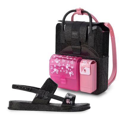 Sandália Papete Preta Barbie Grendene Kids Glitter e Mochila Infantil PRETO GLITTER 25