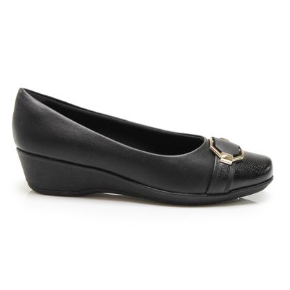 Sapato Preto Piccadilly Anabela Fivela Ortopédico Feminino 34 preto