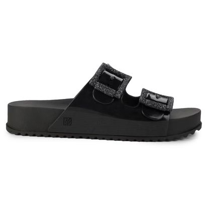 Chinelo Slide Preto Zaxy Fivela Glitter New Partner Feminino 33 PRETO GLITTER