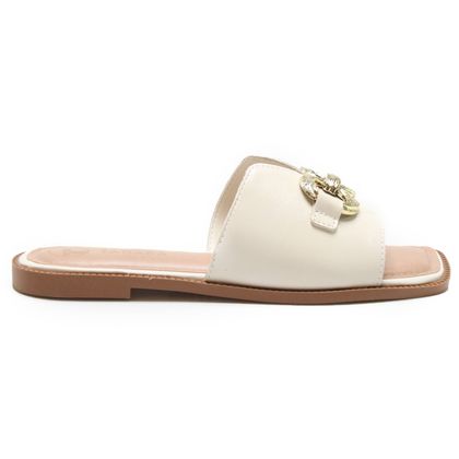 Tamanco Tanara Creme Slide Couro Feminino 34 CREAM