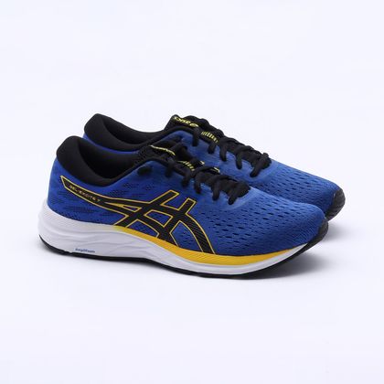 tenis asics azul e amarelo