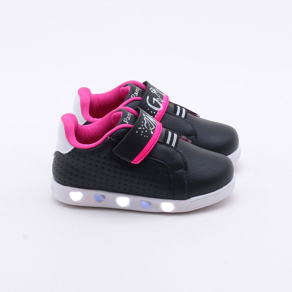Tênis Pampili Infantil Led Preto Preto e Rosa - Gaston - Gaston