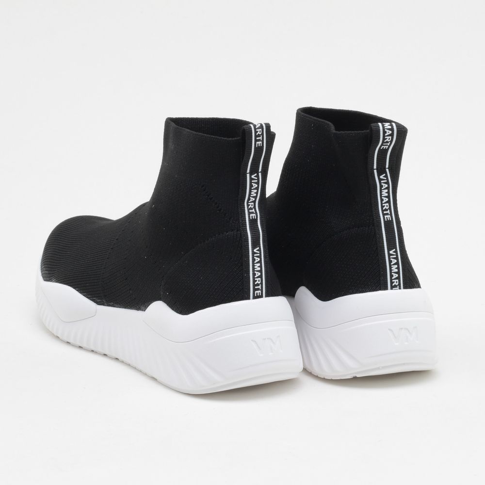 Tênis Via Marte Knit Preto Preto e Branco - Gaston - Paqueta Calçados