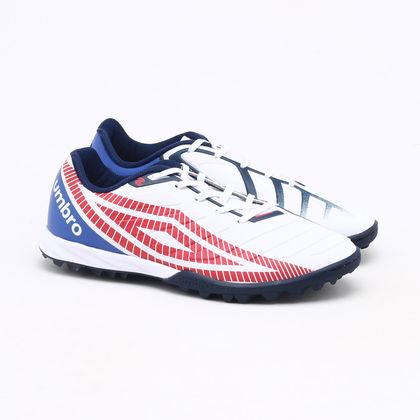 Chuteira Society Umbro Sala Z Club Branca Branco e Vermelho e Azul - Gaston  - Paqueta Esportes