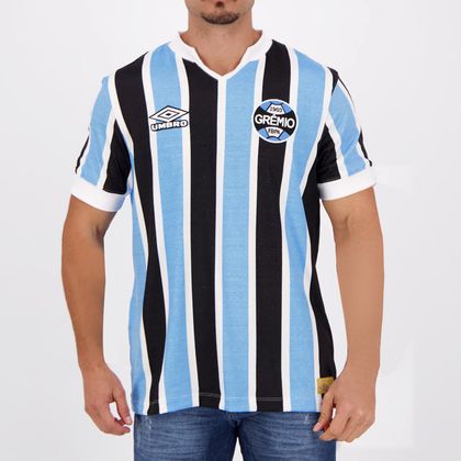 Theoretical In time Colonial Camisa Umbro Grêmio 2021 I Retrô Sem Número Tricolor Masculina Azul e  Branco e Preto - Gaston - Paqueta Esportes