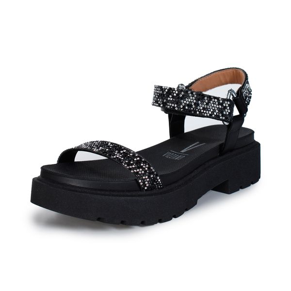 Sandalias femininas com cristais luxo confort - R$ 236.00, cor Preto (com  pedraria, salto 5 cm) #150801, compre agora